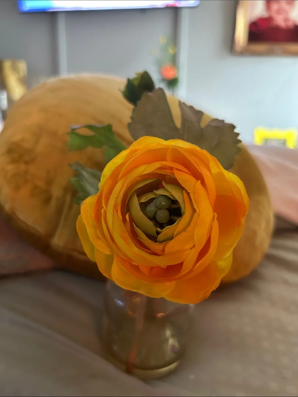 Yellow Faux Ranunculus Stem - Decorative Home Accent